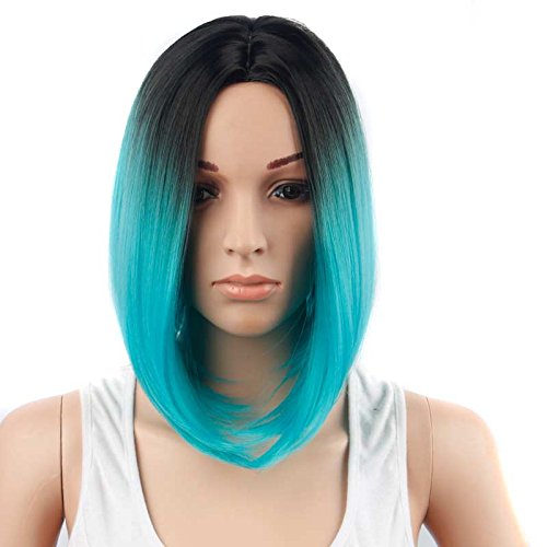 BARSDAR 14" Girl’s Short Bob Hair Wigs Straight Synthetic Dark Roots Ombre Colorful Christmas Cosplay Daily Party Wig for Women